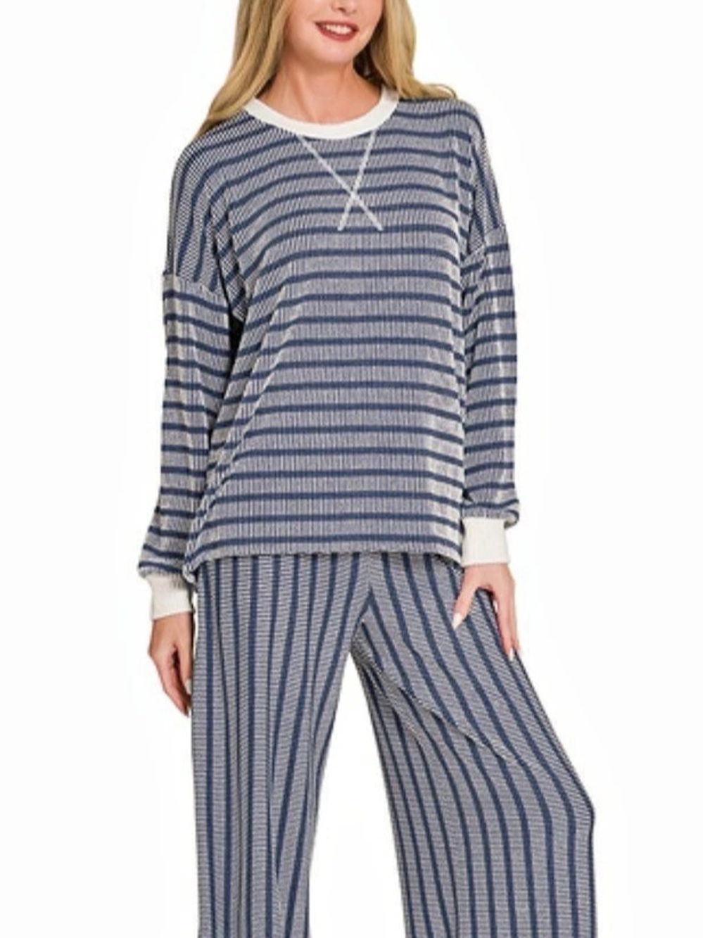 Women's Striped Pajama Set in Blue & White